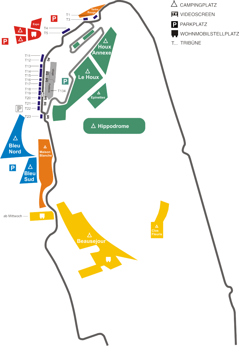 Übersicht Campingplätze und Tribünen